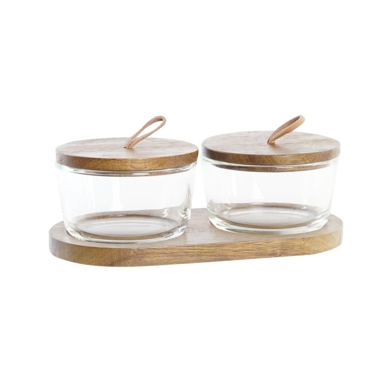 Set de 2 Botes DKD Home Decor 20,5 x 10,5 x 7 cm Cristal Marru00f3n Transparente Acacia 240 ml