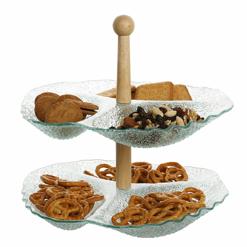 Bandeja de Aperitivos DKD Home Decor 26 x 26 x 35 cm Cristal Natural Transparente Con relieve