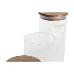 Set de 3 Botes DKD Home Decor 10,2 x 10,2 x 27,7 cm Natural Transparente Acacia Letras Vidrio de Borosilicato