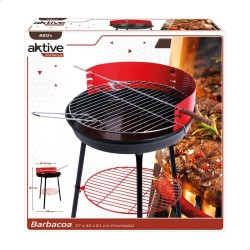 Barbacoa Portátil Aktive Madera Hierro Ø 38 cm 37 x 61 x 45 cm (6 Unidades) Rojo