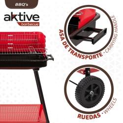 Barbacoa de Carbón con Ruedas Aktive Acero Plástico Metal esmaltado 66 x 85 x 44 cm Rojo