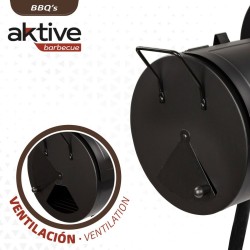 Barbacoa de Carbón con Ruedas Aktive Acero Plástico Metal esmaltado 106 x 106 x 61 cm Negro