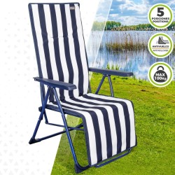 Tumbona Aktive Blanco Azul marino Reclinable A rayas 147 x 70 x 48 cm (2 Unidades)