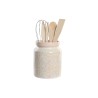 Bote para Utensilios de Cocina DKD Home Decor Rosa Metal Blanco Dolomita Madera MDF 12 x 12 x 25 cm (5 Unidades)