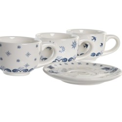 Juego de Tazas con Platos DKD Home Decor Azul Blanco Metal Dolomita 180 ml 20 x 18 x 20 cm