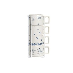 Juego de Tazas de Cafu00e9 DKD Home Decor Azul Blanco Metal Dolomita 260 ml 4 Piezas