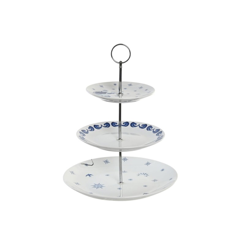 Frutero DKD Home Decor 27 x 27 x 34 cm Porcelana Azul Metal Blanco