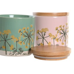 Bote DKD Home Decor 11,5 x 11,5 x 12 cm Floral Rosa Verde Bambu00fa Gres Shabby Chic (2 Unidades)