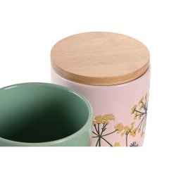 Bote DKD Home Decor 11,5 x 11,5 x 12 cm Floral Rosa Verde Bambu00fa Gres Shabby Chic (2 Unidades)