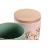 Bote DKD Home Decor 11,5 x 11,5 x 12 cm Floral Rosa Verde Bambu00fa Gres Shabby Chic (2 Unidades)