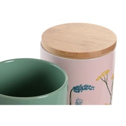 Bote DKD Home Decor 11,5 x 11,5 x 17,5 cm Floral Rosa Verde Bambu00fa Gres Shabby Chic (2 Unidades)