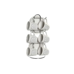 Juego de Tazas con Platos DKD Home Decor Blanco Metal Gres 180 ml 12 x 12 x 2 cm