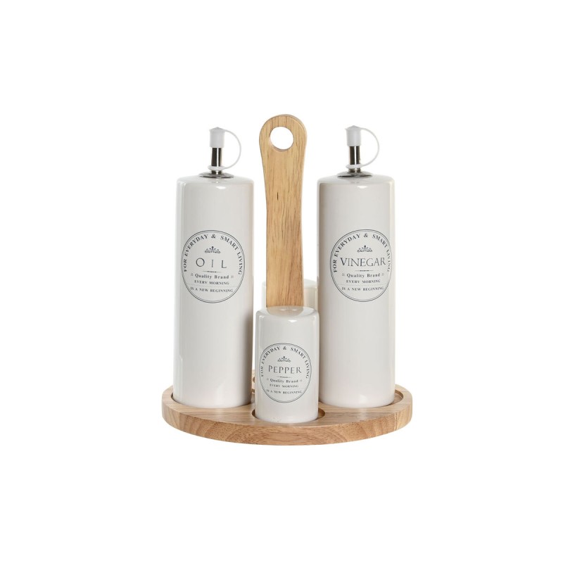 Set de Aceitera y Vinagrera DKD Home Decor 18 x 15 x 22 cm Madera Blanco Gres