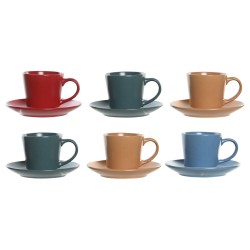 Juego de Tazas con Platos DKD Home Decor Amarillo Azul Rojo Verde Gres 180 ml 14 x 14 x 2 cm