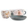 Juego de Tazas con Platos DKD Home Decor Azul Gris Multicolor Rosa claro Porcelana 90 ml 11 x 11 x 2 cm (3 Unidades)