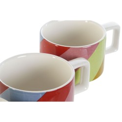 Juego de Tazas de Cafu00e9 DKD Home Decor Blanco Multicolor Marru00f3n claro Metal Bambu00fa Dolomita Moderno 260 ml