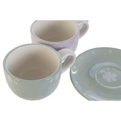 Juego de Tazas de Cafu00e9 DKD Home Decor Azul Blanco Verde Lila Metal Dolomita 180 ml