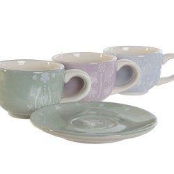 Juego de Tazas de Cafu00e9 DKD Home Decor Azul Blanco Verde Lila Metal Dolomita 180 ml