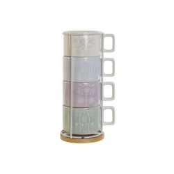 Juego de Tazas de Cafu00e9 DKD Home Decor Verde Azul cielo Lila Metal Bambu00fa Dolomita 260 ml