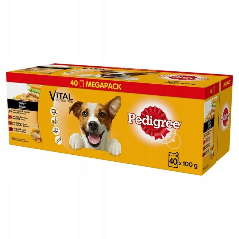 Comida húmeda Pedigree Vital Protection Pollo Pavo Ternera Carne de vacuno Vegetal Zanahoria 40 x 100 g