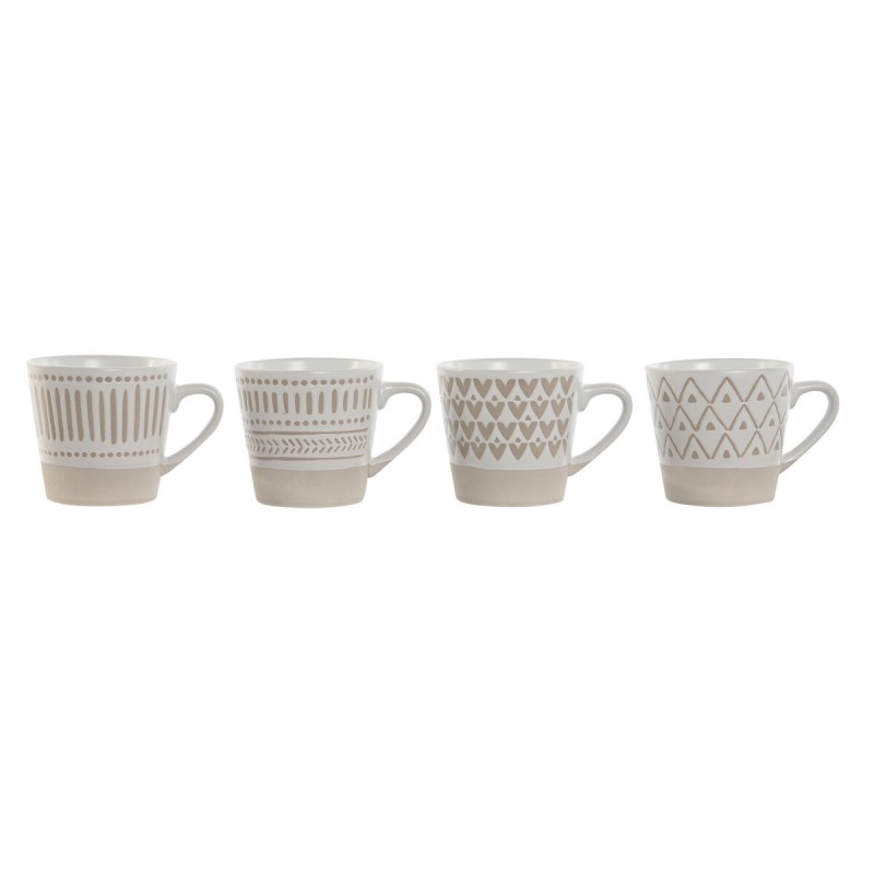 Juego de Tazas de Cafu00e9 Home ESPRIT Blanco Beige Gres 180 ml 4 Piezas