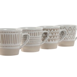 Juego de Tazas de Cafu00e9 Home ESPRIT Blanco Beige Gres 180 ml 4 Piezas