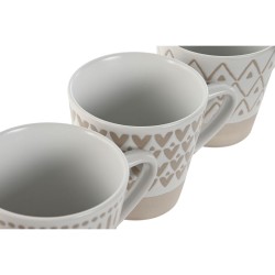 Juego de Tazas de Cafu00e9 Home ESPRIT Blanco Beige Gres 180 ml 4 Piezas