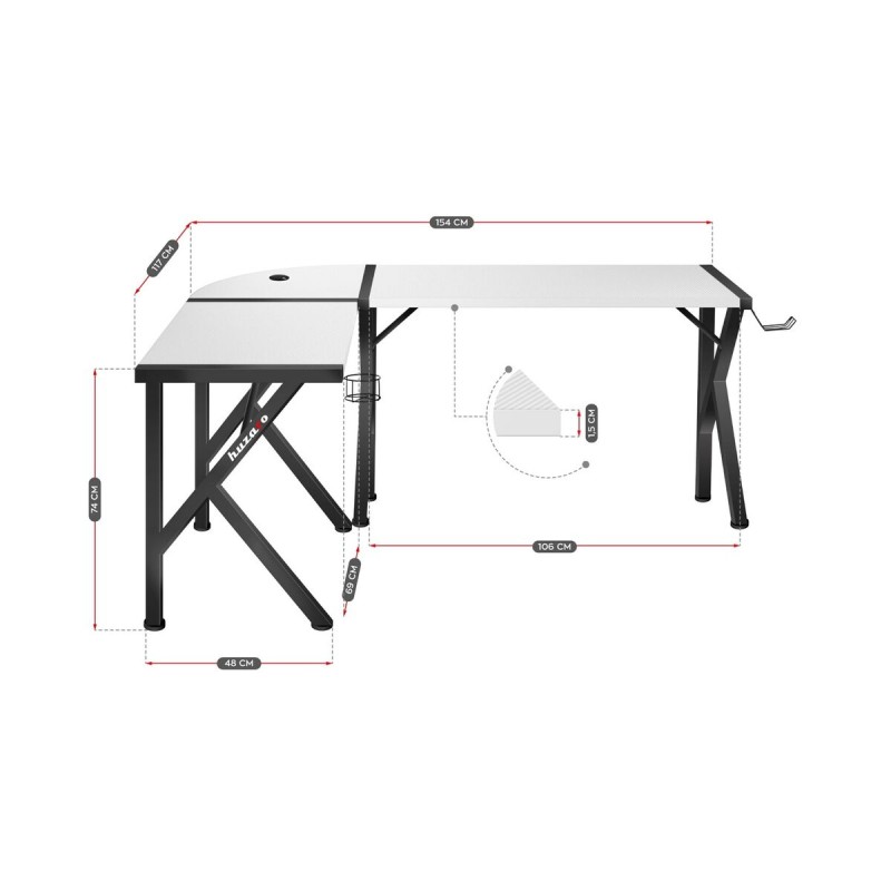 Escritorio Huzaro Hero 6.3 Blanco Negro Acero Fibra de carbono 154 x 74 x 117 cm