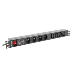 Regleta Enchufes 8 Tomas con Interruptor Lanberg PDU-04E04I-0200-IEC-BK