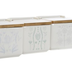 Salero con Tapa DKD Home Decor Azul Blanco Verde Lila Bambu00fa Scandi 750 ml 14 x 12,5 x 12 cm (3 Unidades)