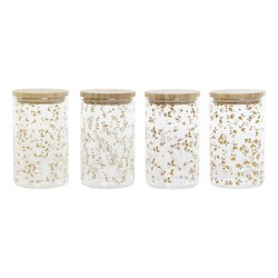 Bote DKD Home Decor Bambu00fa Vidrio de Borosilicato Shabby Chic 1 L 10 x 10 x 17 cm (4 Unidades)