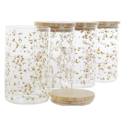 Bote DKD Home Decor Bambu00fa Vidrio de Borosilicato Shabby Chic 1 L 10 x 10 x 17 cm (4 Unidades)