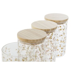 Bote DKD Home Decor Bambu00fa Vidrio de Borosilicato Shabby Chic 1 L 10 x 10 x 17 cm (4 Unidades)