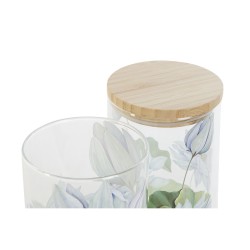 Bote DKD Home Decor Azul Blanco Verde Natural Silicona Bambu00fa Vidrio de Borosilicato 1,4 L 10 x 10 x 22 cm (2 Unidades)