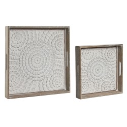 Juego de Bandejas Home ESPRIT Blanco Natural Madera de mango Madera MDF 40 x 40 x 5 cm (2 Unidades)