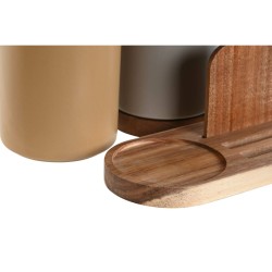 Bote para Utensilios de Cocina Home ESPRIT Beige Gris Marru00f3n oscuro Acacia Dolomita 20 x 9,5 x 18,5 cm (2 Unidades)