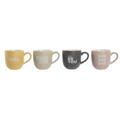 Juego de 4 Tazas Mug Home ESPRIT Amarillo Beige Gris Rosa Porcelana 410 ml 13 x 9 x 9,4 cm