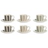 Juego de 6 Tazas con Plato Home ESPRIT Verde Beige Gris Porcelana 90 ml 8,5 x 6,2 x 5,5 cm