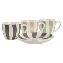 Juego de 6 Tazas con Plato Home ESPRIT Verde Beige Gris Porcelana 90 ml 8,5 x 6,2 x 5,5 cm