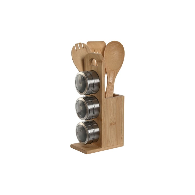 Soporte para Utensilios de Cocina Home ESPRIT Bambu00fa Acero Inoxidable 8 x 13 x 27 cm 6 Piezas