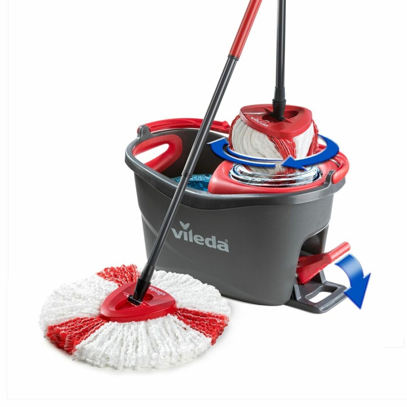 Mopa Fregona con Cubo Vileda mop en steel Supermocio 3Action Blanco Rojo Microfibras