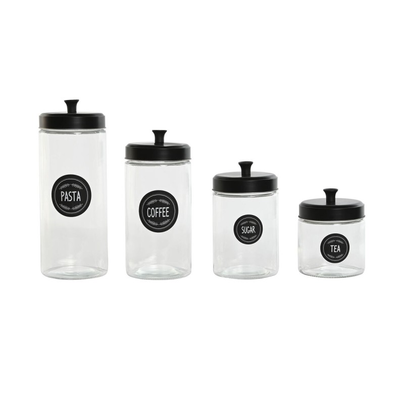 Set de 4 Botes Home ESPRIT Negro Metal Cristal 1 L 1,5 L 1,8 L 10,4 x 10,4 x 26,4 cm