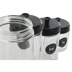 Set de 4 Botes Home ESPRIT Negro Metal Cristal 1 L 1,5 L 1,8 L 10,4 x 10,4 x 26,4 cm