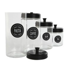 Set de 4 Botes Home ESPRIT Negro Metal Cristal 1 L 1,5 L 1,8 L 10,4 x 10,4 x 26,4 cm