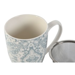 Taza con Filtro para Infusiones Home ESPRIT Azul Beige Acero Inoxidable Porcelana 380 ml (2 Unidades)