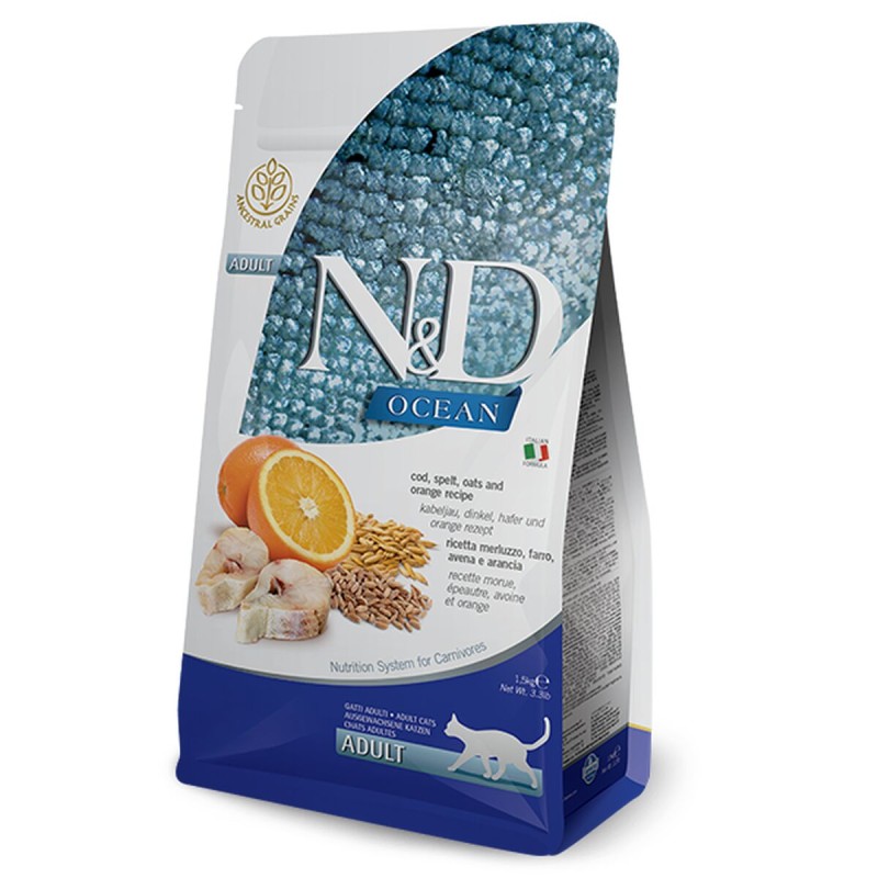 Comida para gato Farmina N&D OCEAN Adulto Naranja Bacalao 1,5 Kg