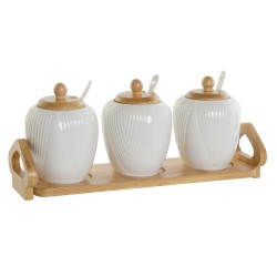 Azucarero DKD Home Decor Blanco Natural Bambu00fa Porcelana 31 x 9 x 7 cm 4 Piezas