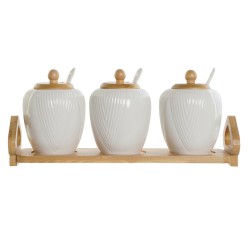 Azucarero DKD Home Decor Blanco Natural Bambu00fa Porcelana 31 x 9 x 7 cm 4 Piezas