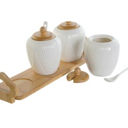 Azucarero DKD Home Decor Blanco Natural Bambu00fa Porcelana 31 x 9 x 7 cm 4 Piezas