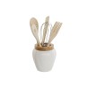 Bote para Utensilios de Cocina DKD Home Decor Blanco Bambu00fa Porcelana 10,5 x 10,5 x 12 cm 6 Piezas